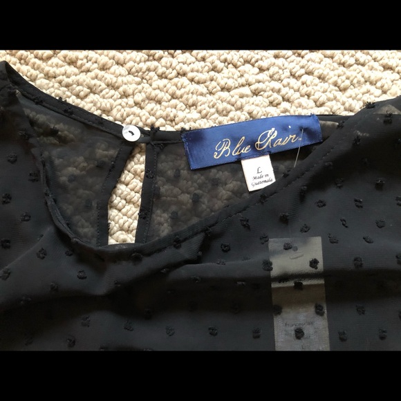 Sheer Black Top with Embroidered Polka Dots - Picture 3 of 4